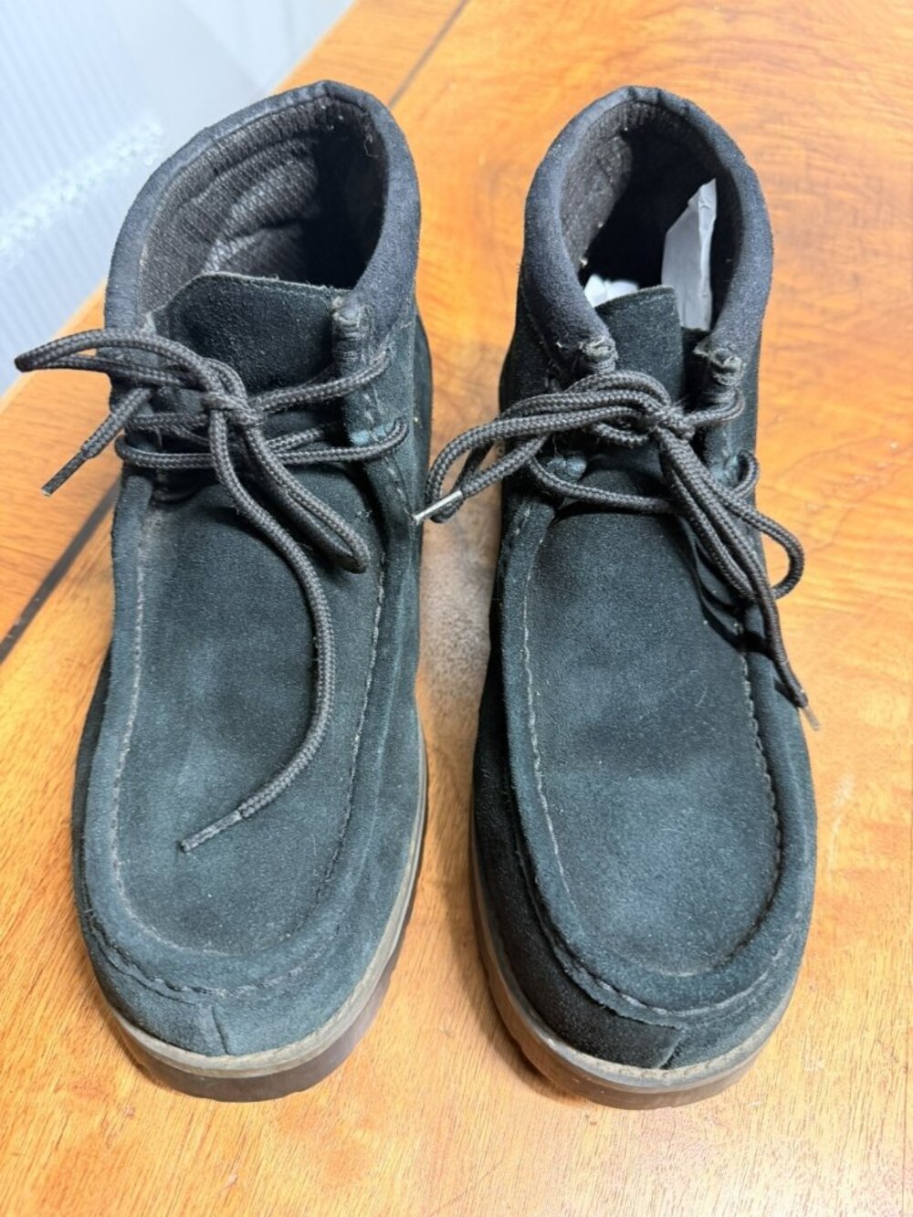 Vtg 90s Men’s 12 Boots Black Suede Boho Streetwear Moccasin Chunky Lug Loafers